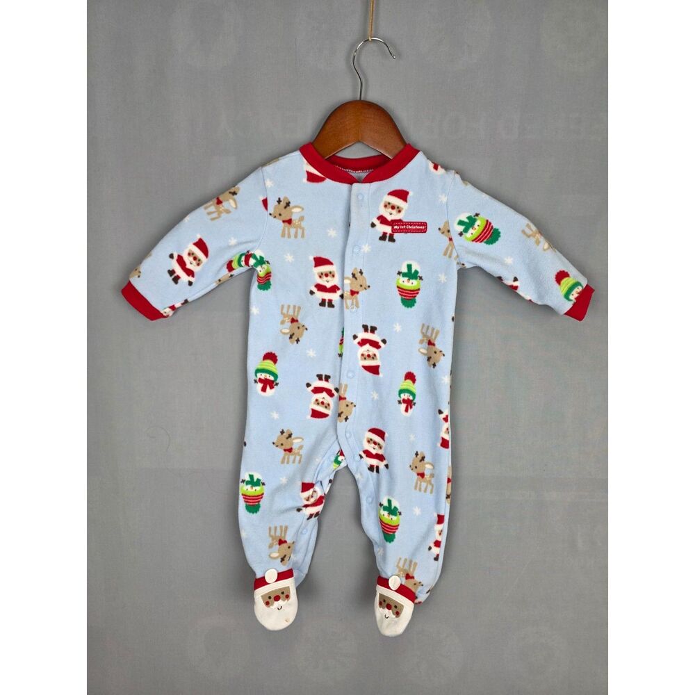 Child of Mine by Carter's My 1st Christmas One Piece PJS 6-9 mth Footie Fleece